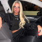 Black ruched sleeve tracksuit