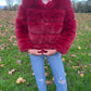 Luxury wine faux fur 3/4 sleeve coat