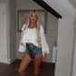 White Cropped Ruffle Blouse
