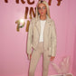 PU Cream Belted Zip Up Biker Jacket