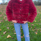 Luxury wine faux fur 3/4 sleeve coat
