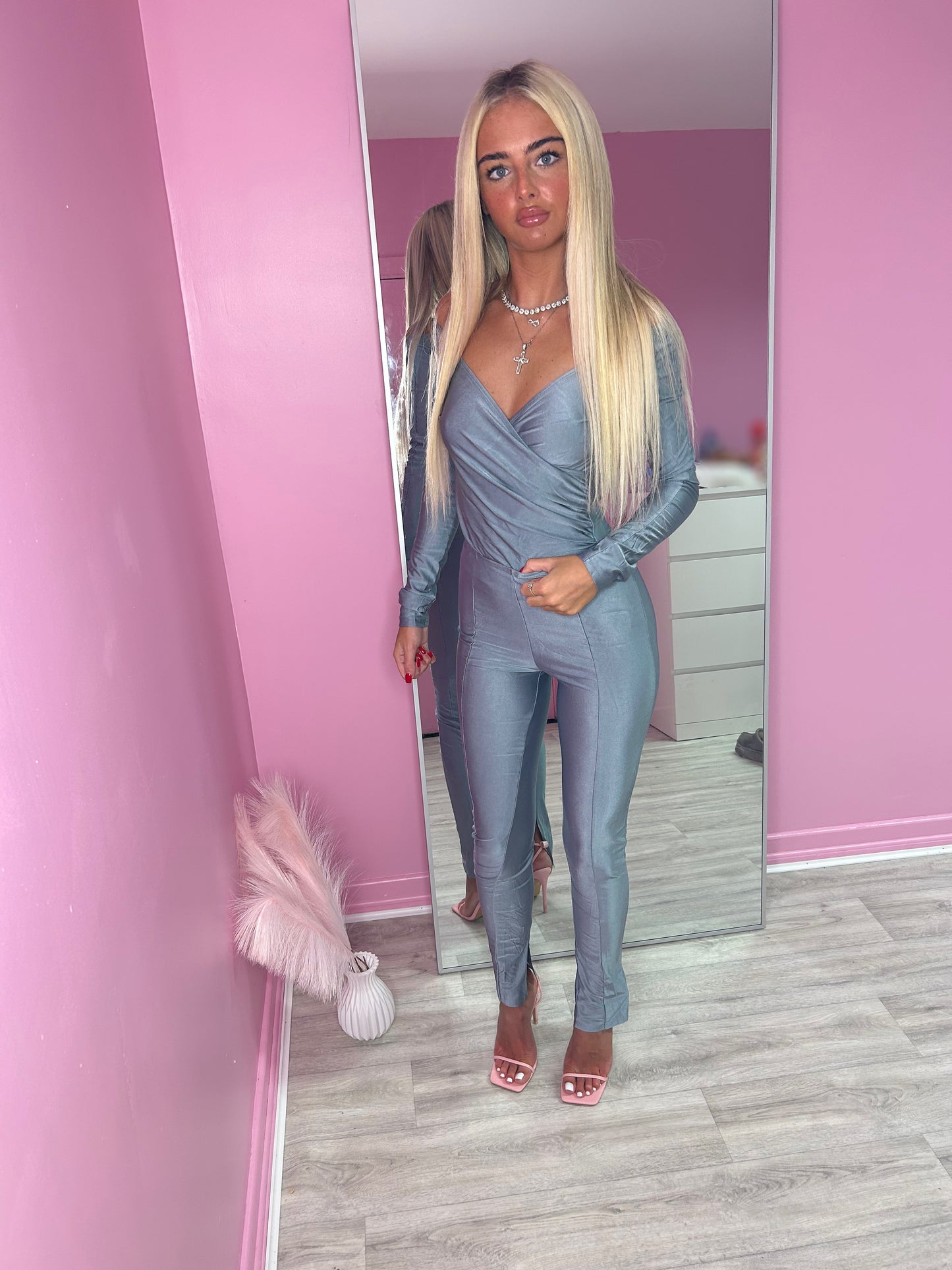 Galactic Grey slinky top and bottoms set
