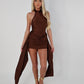 Brown slinky draped dress