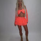 LIMITED EDITION HAND MADE AND DESIGNED IN HOUSE: Coral frilly Rara skirt top and sleeves three piece