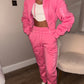 Pink ruched sleeve tracksuit