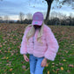Luxury pink 3/4 sleeve faux fur coat