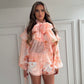 Floral Print Blouse And Shorts Set With Neckerchief