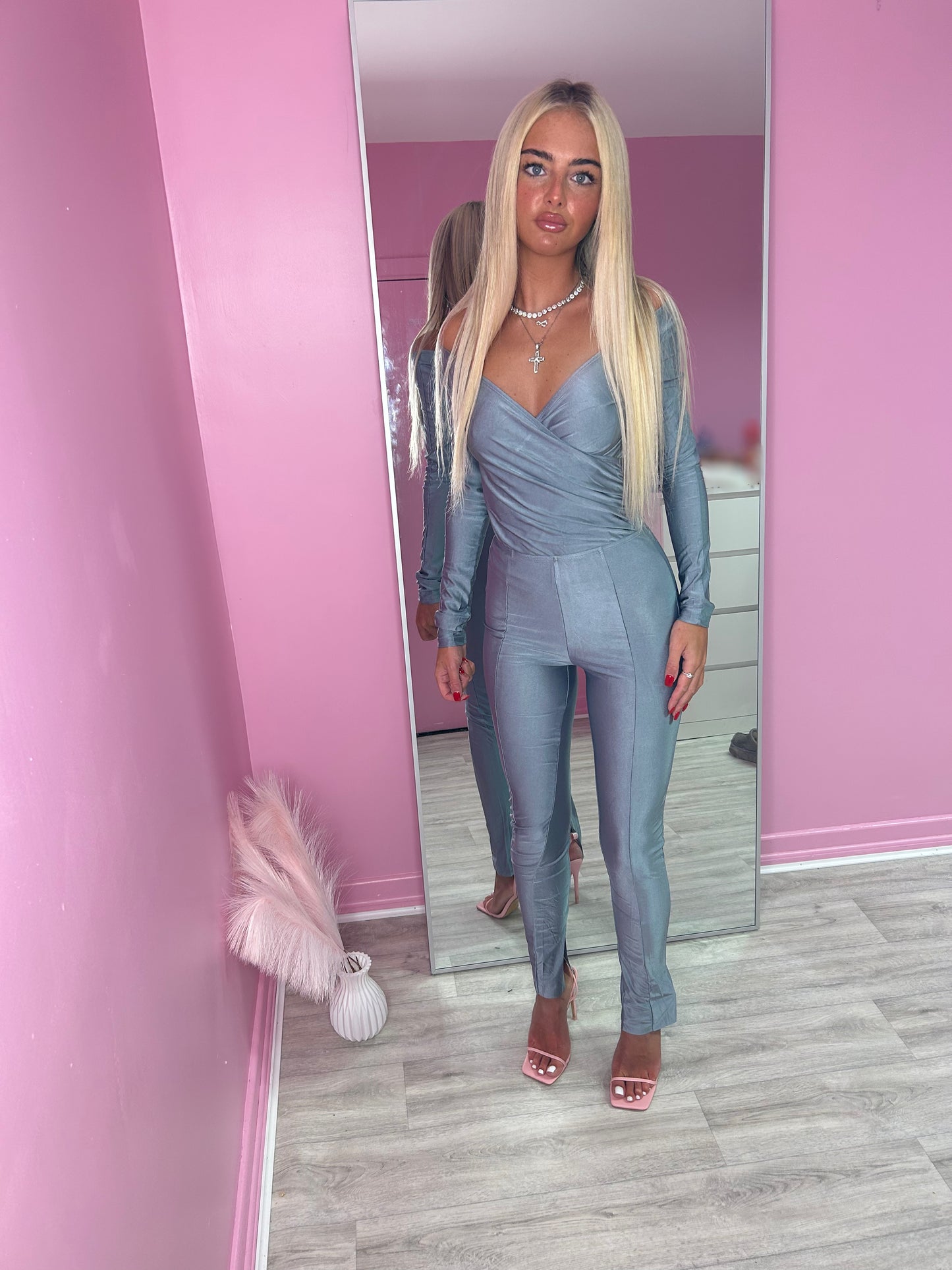 Galactic Grey slinky top and bottoms set