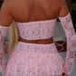 LIMITED EDITION HAND MADE AND DESIGNED IN HOUSE: Baby pink frilly Rara skirt top and sleeves three piece