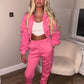Pink ruched sleeve tracksuit