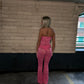 Pink lace tie front jumpsuit