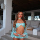 LIMITED EDITION HAND MADE AND DESIGNED IN HOUSE: Blue top, shorts, neck choker and sleeves 4 piece