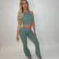GYM GIRL ERA EXCLUSIVE Sage green sculpt V waist flared bottoms