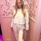 Off white Eyelet Lace Up Detail Hoodie & Jogger Fleece tracksuit