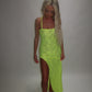 LIMITED EDITION HAND MADE AND DESIGNED IN HOUSE: Neon yellow Split leg dress