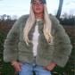 Luxury sage green 3/4 sleeve faux fur coat