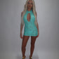 LIMITED EDITION HAND MADE AND DESIGNED IN HOUSE: ‘Aura’ blue lace dress