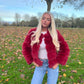 Luxury wine faux fur 3/4 sleeve coat
