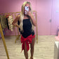 Black and red bow front mini dress