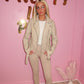PU Cream Belted Zip Up Biker Jacket