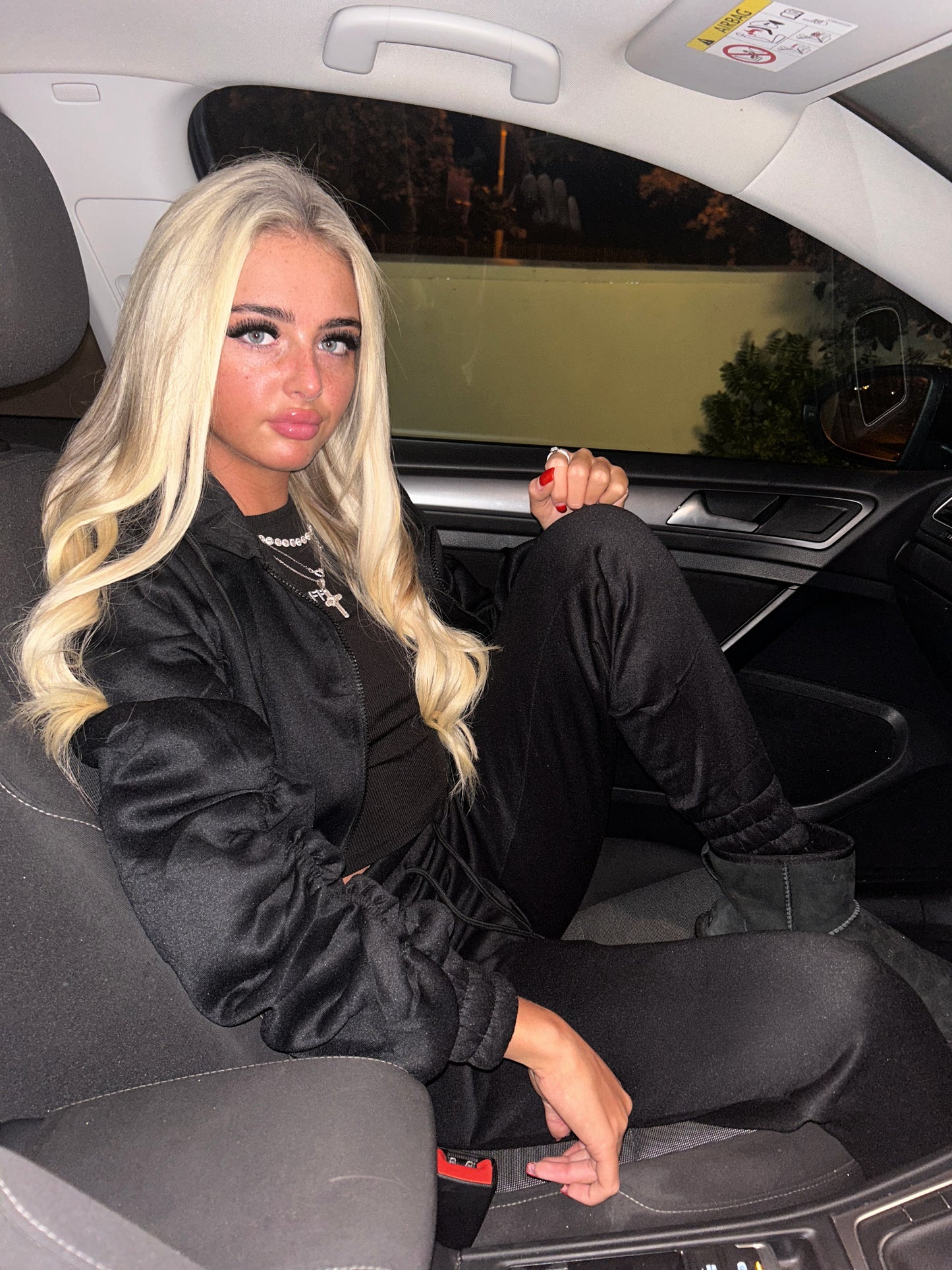 Black ruched sleeve tracksuit