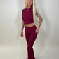 Sculpt burgundy crop top and flared leggings set