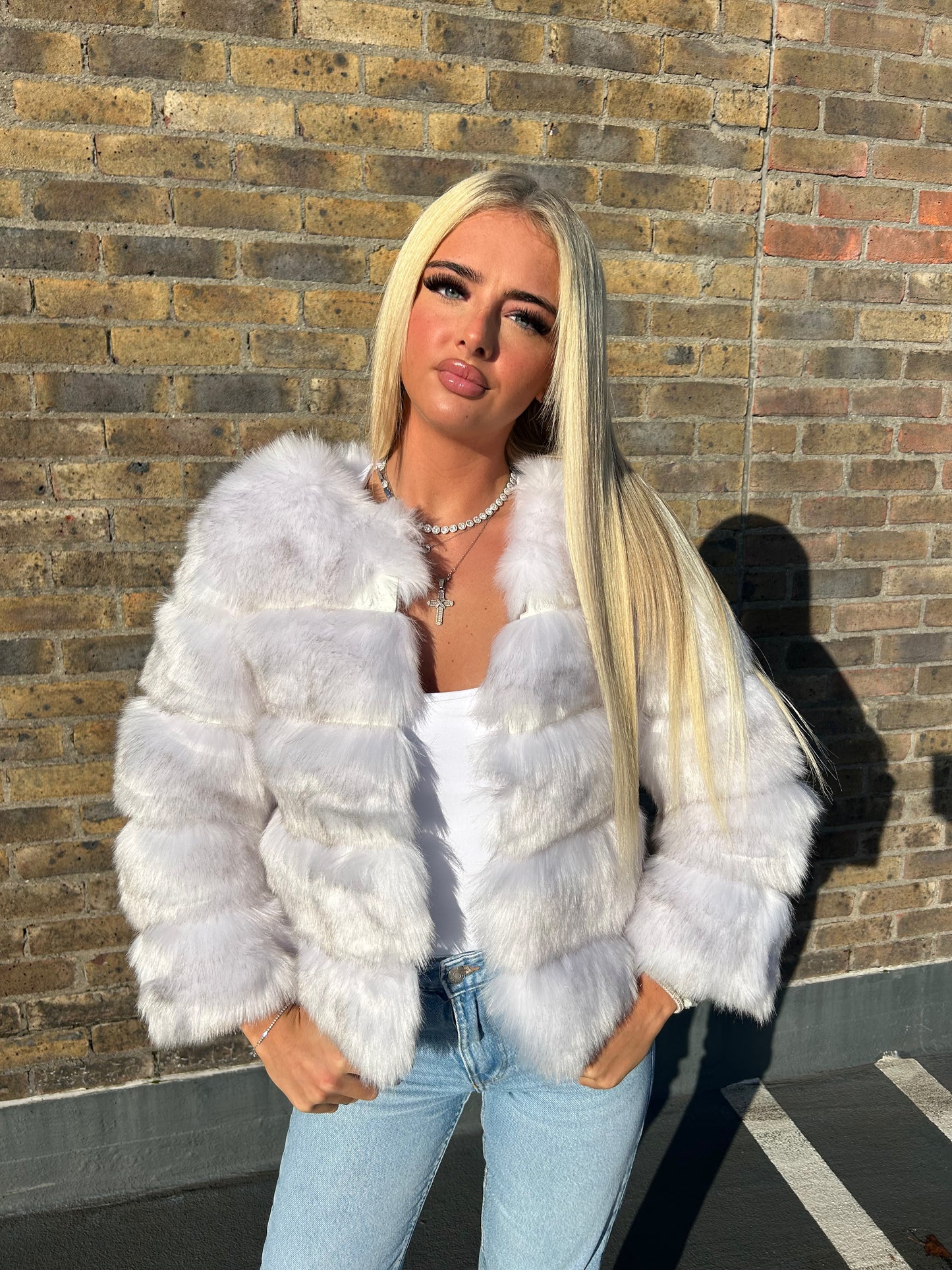 Fox white 3/4 sleeve Faux fur coat