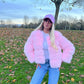 Luxury pink 3/4 sleeve faux fur coat
