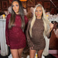 Brown flared sleeve sequins dress