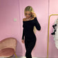 Black Off the shoulder knitted jumper and wide leg trouser set