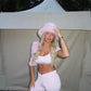 LIMITED EDITION HAND MADE AND DESIGNED IN HOUSE: ‘Charleen’ pink crop top and ruched flared bottoms