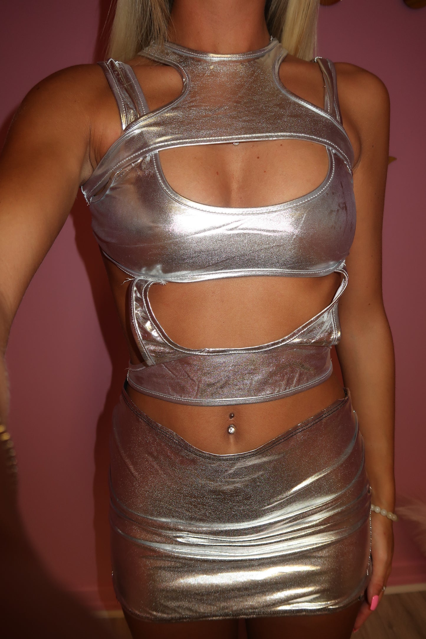 ‘Bella’ Silver metallic Cut out top