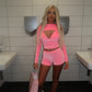 LIMITED EDITION HAND MADE AND DESIGNED IN HOUSE: Pink velour three piece shorts set