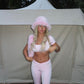 LIMITED EDITION HAND MADE AND DESIGNED IN HOUSE: ‘Charleen’ pink crop top and ruched flared bottoms