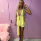 Yellow Slinky Halter Neck Top & Skirt Co-ord With Tie Knot Drape Detail