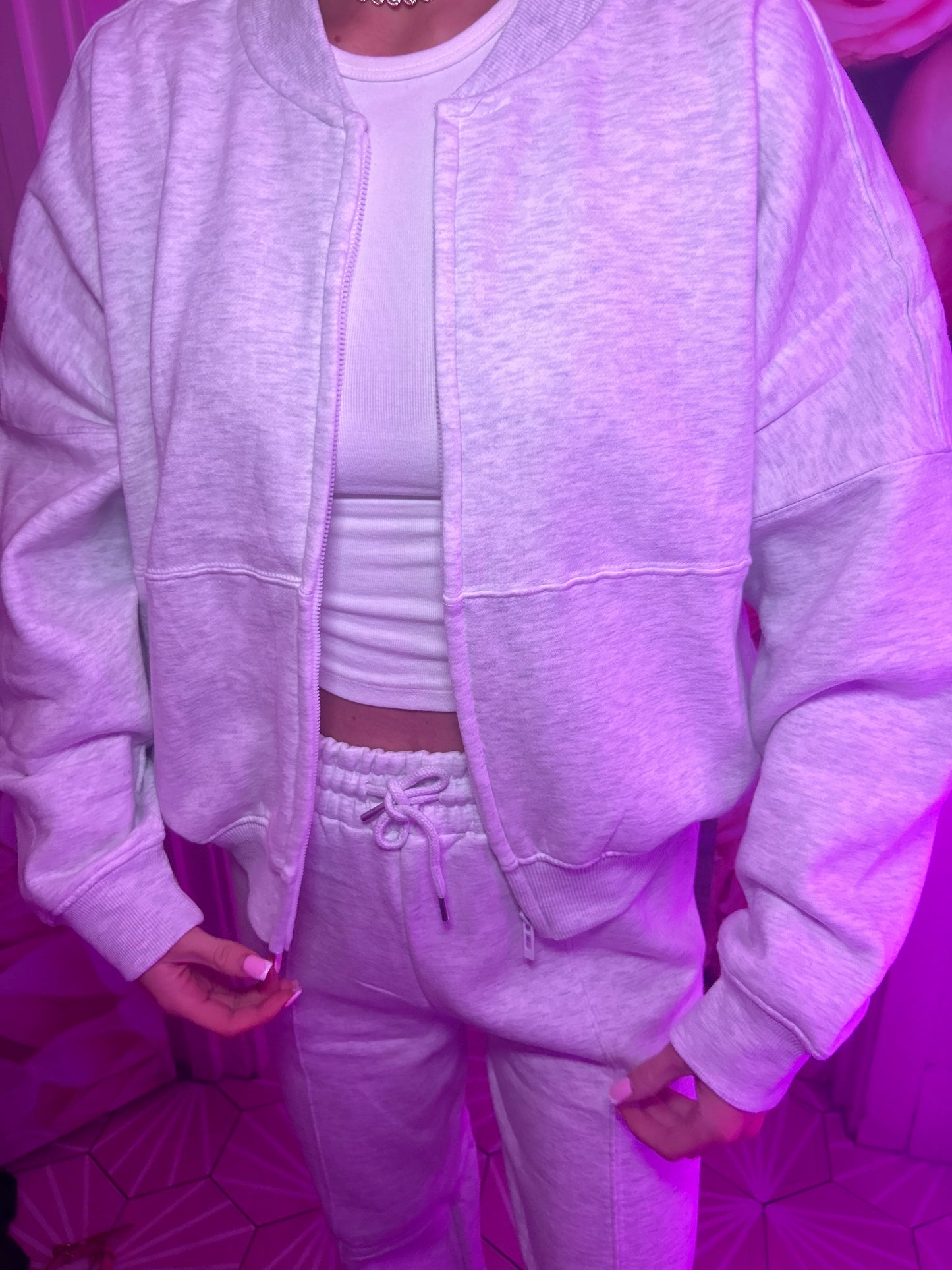 Grey plush wide leg tracksuit