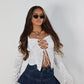 White lace up long sleeve top