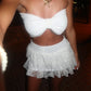 LIMITED EDITION HAND MADE AND DESIGNED IN HOUSE: White shimmer frilly Rara skirt co-ord
