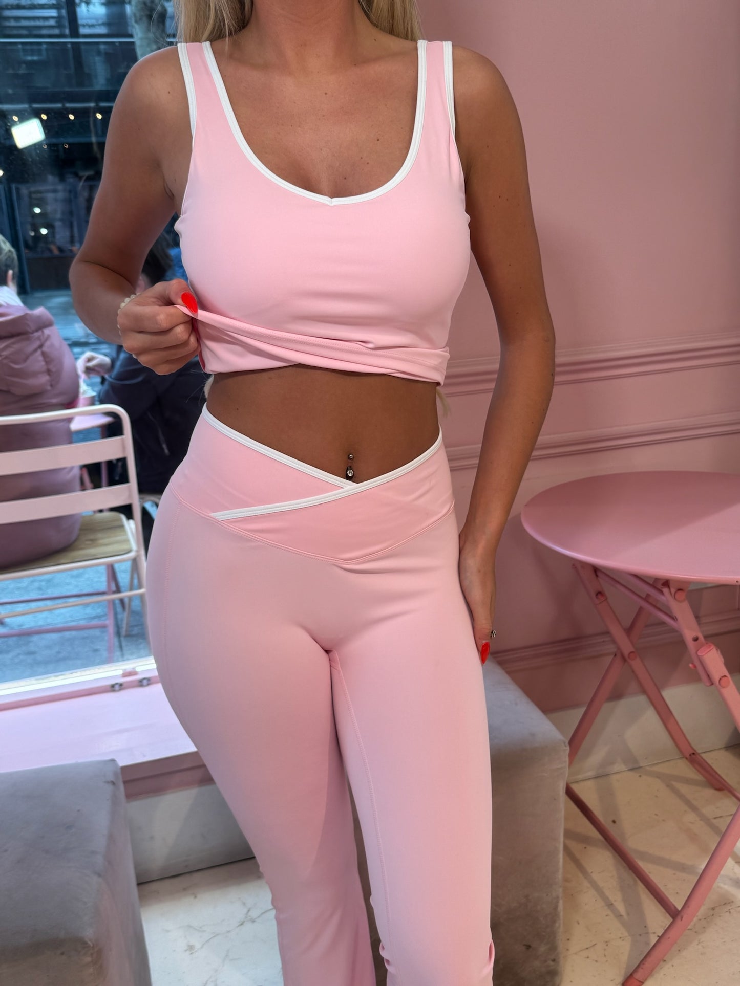 Pink v waist gym co-ord