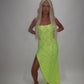 LIMITED EDITION HAND MADE AND DESIGNED IN HOUSE: Neon yellow Split leg dress