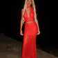 LIMITED EDITION HAND MADE AND DESIGNED IN HOUSE: Red lace 3 piece choker and maxi skirt set