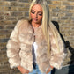 Luxury Cream Faux fur 3/4 length sleeve fur coat
