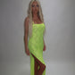 LIMITED EDITION HAND MADE AND DESIGNED IN HOUSE: Neon yellow Split leg dress