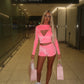 LIMITED EDITION HAND MADE AND DESIGNED IN HOUSE: Pink velour three piece shorts set