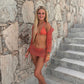 Orange 4 piece bikini and cover up set