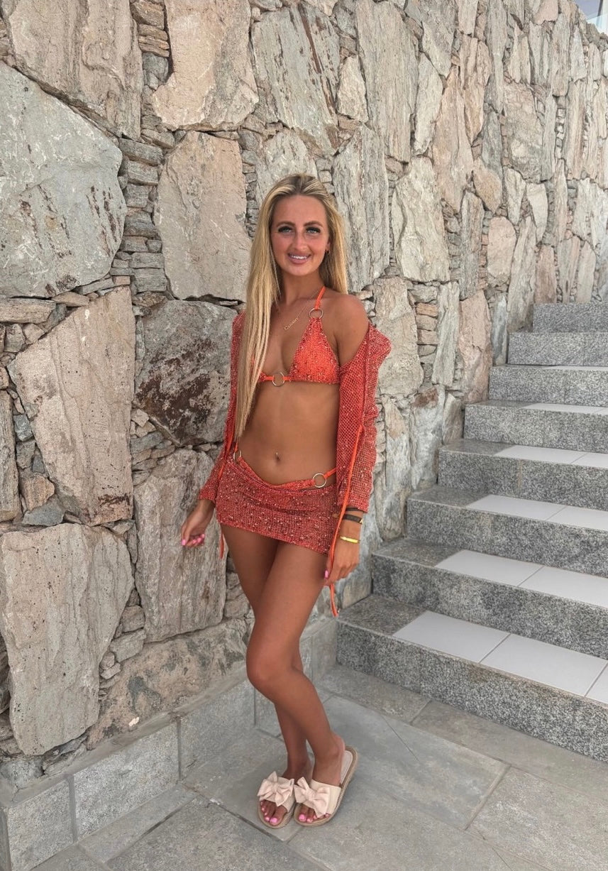 Orange 4 piece bikini and cover up set
