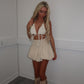Beige Shirred High Waist Bubble Skirt