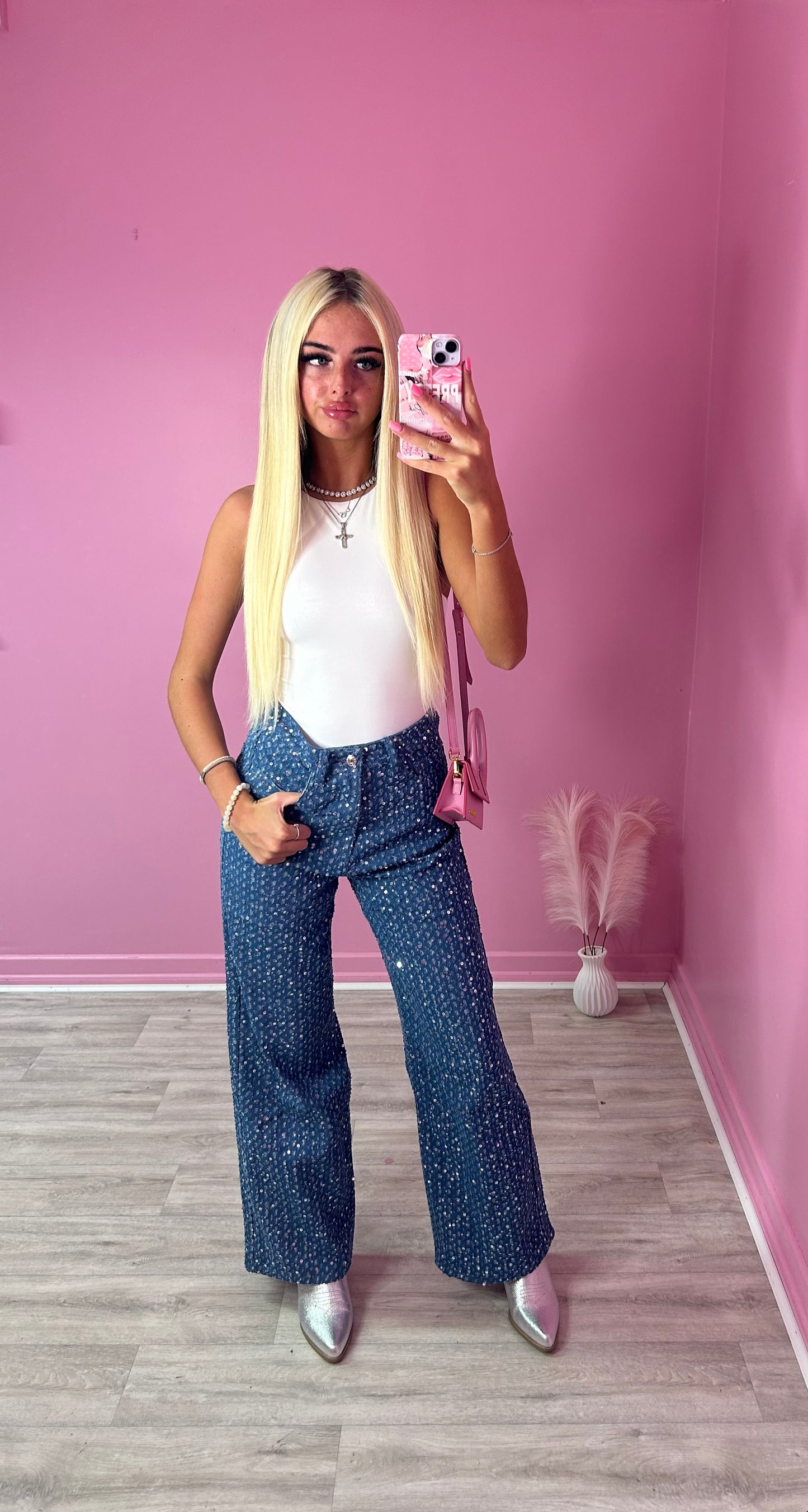 Sequin wide leg jeans