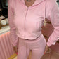 Pink cropped zip hoodie and bell bottom trouser set
