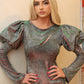 LIMITED EDITION HANDMADE & DESIGNED IN HOUSE: Silver sparkle puff sleeve dress